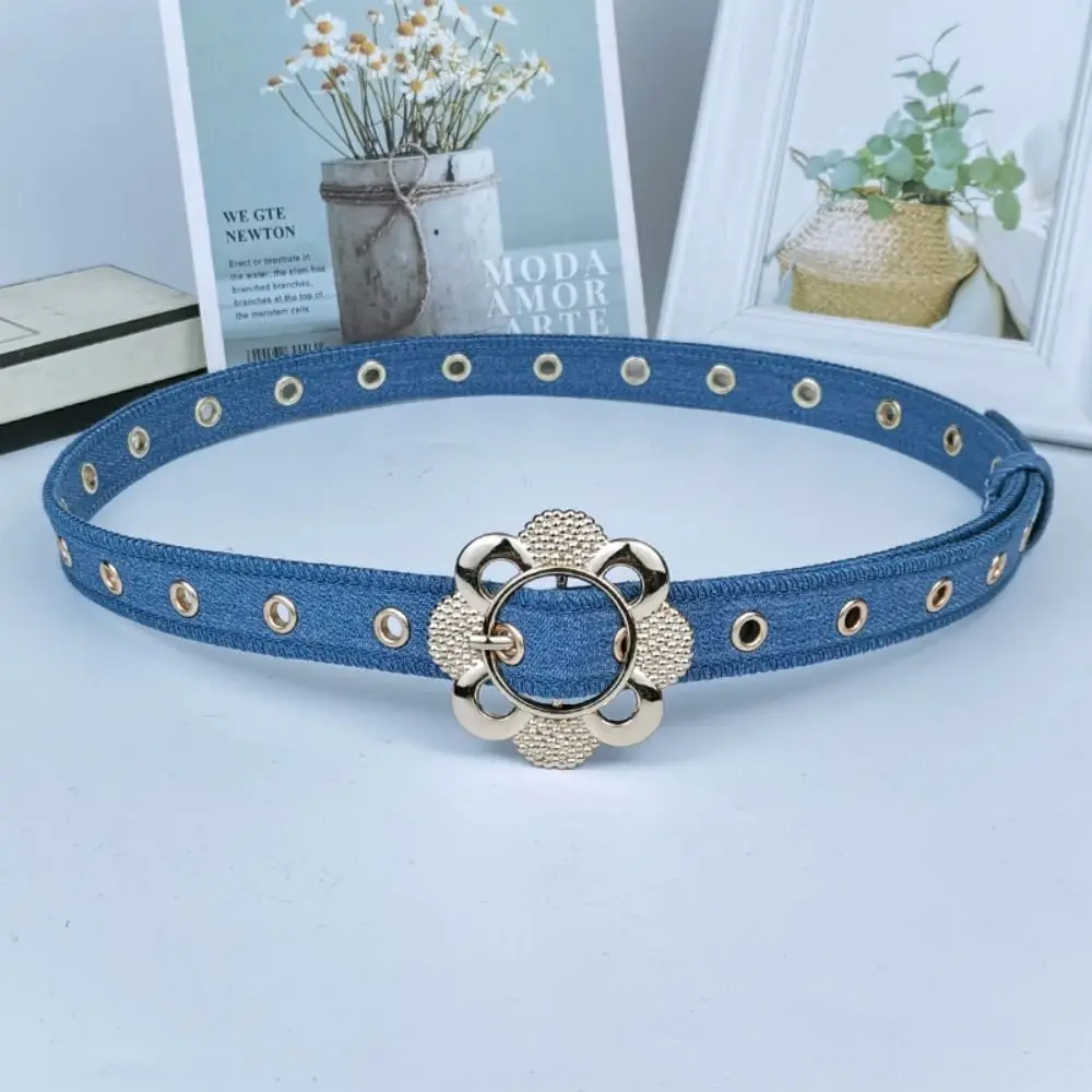 Fashion Slim Fit Denim Waist Belt Hollow Flower Design Adjustable Decorative Waist Strap Metal Buckle Fashion Belt For Women