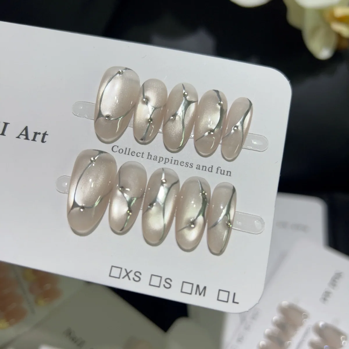 10pcs Handmade Oval Head Press on Nails Shiny Cat Eye Hand-painting Sliver Patten Design Y2k Fake Nails Wearable Fake Nails Tips