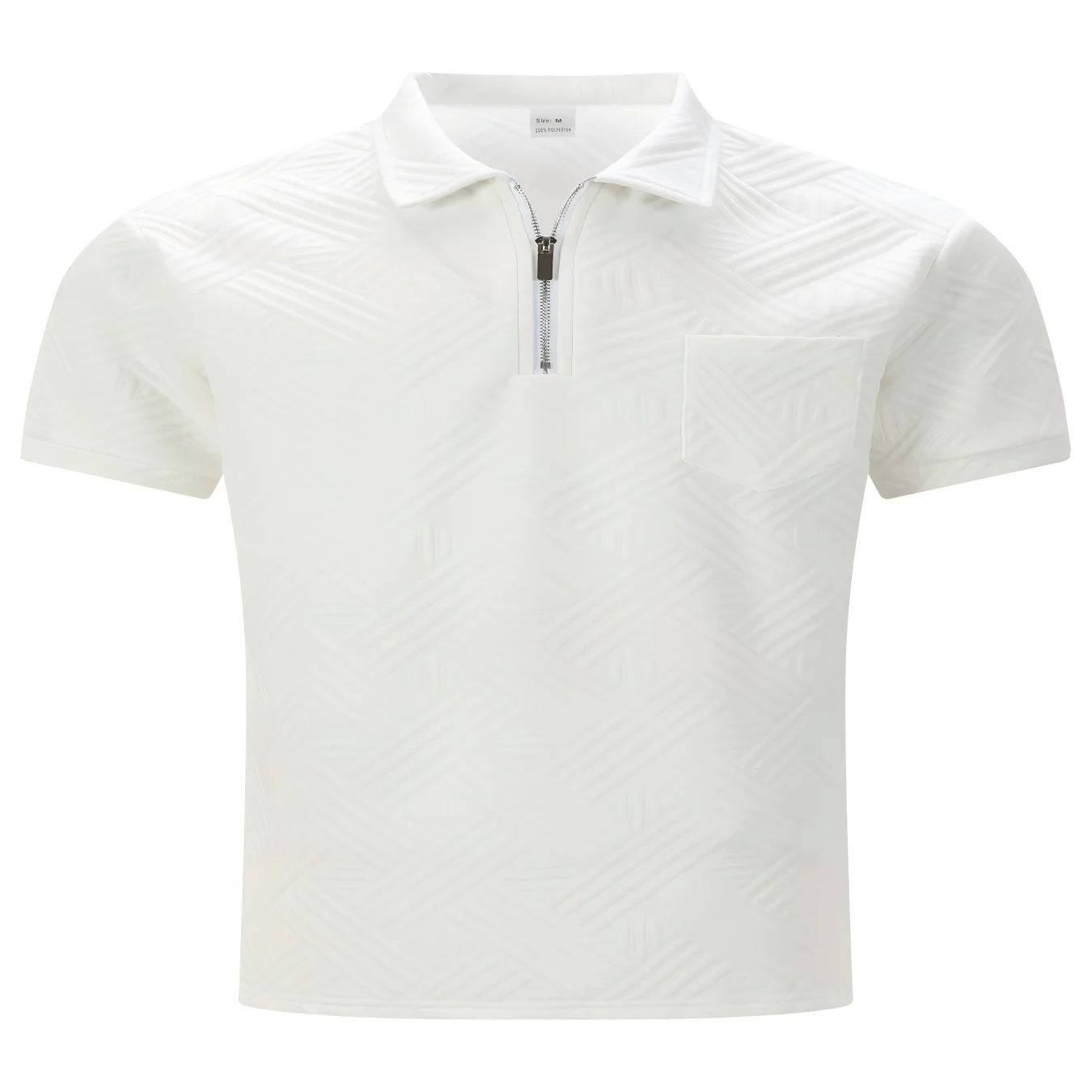 Men'sGeometric Jacquard Half‑Zip Polo Shirt Summer Breathable Golf Casual Lapel Collar Short Sleeve T‑Shirt for Daily StreetWear