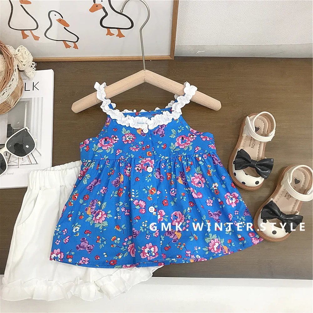 

Girls' Pants Summer Thin Children's Shorts, Baby Floral Suspender Shorts, Slacks, Foreign Fashion Set