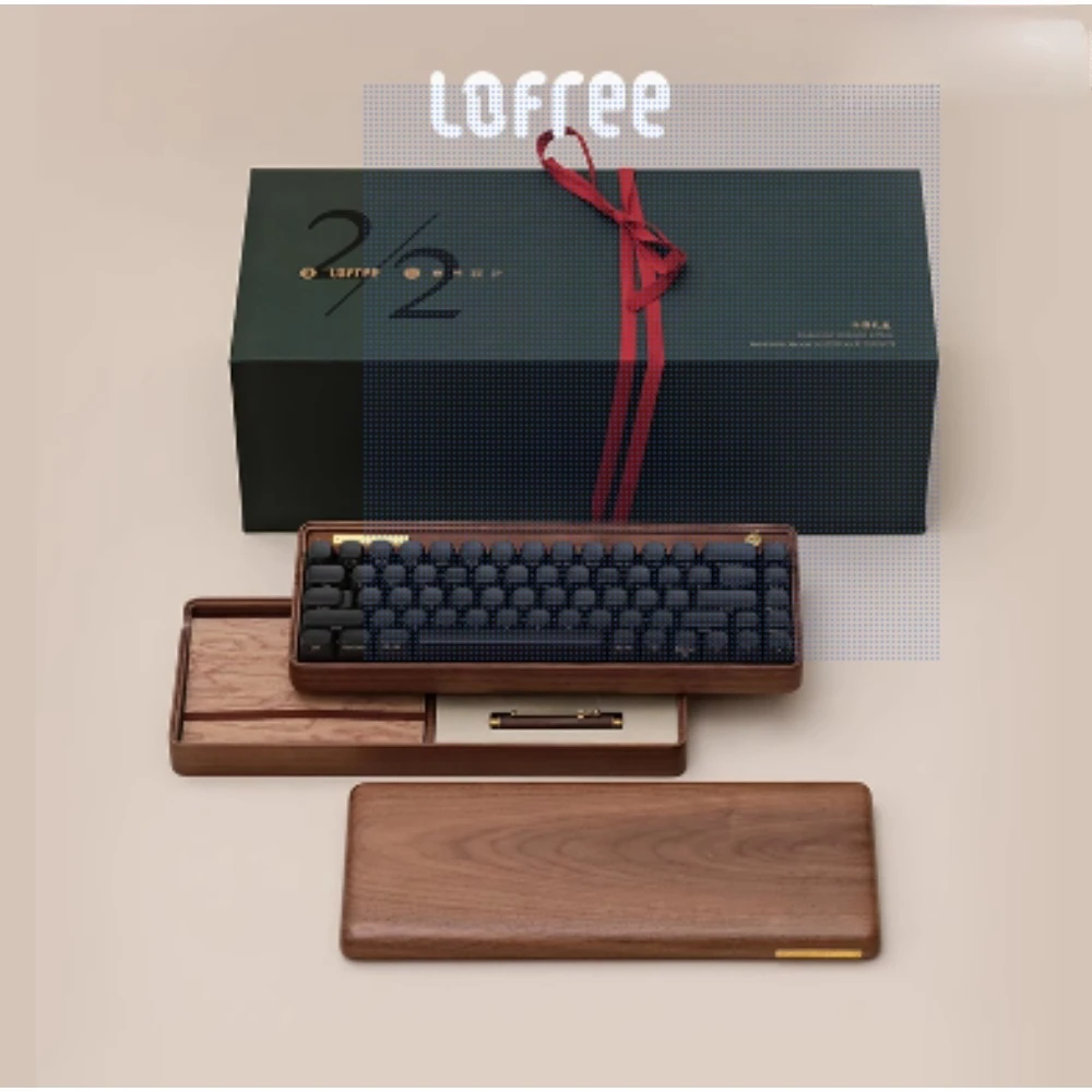 Lofree Double Half Mechanical Keyboard Walnut Wooden+Brass Battery Power Layout WIreless Bluetooth Wired Ergonomics Gift Box 65%