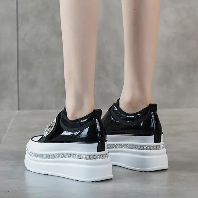 7CM Platform Rhinestone Women Casual Shoes Hook Loop Platform Wedge Women Fashion Sneakers Spring Autumn Warm Winter Shoes