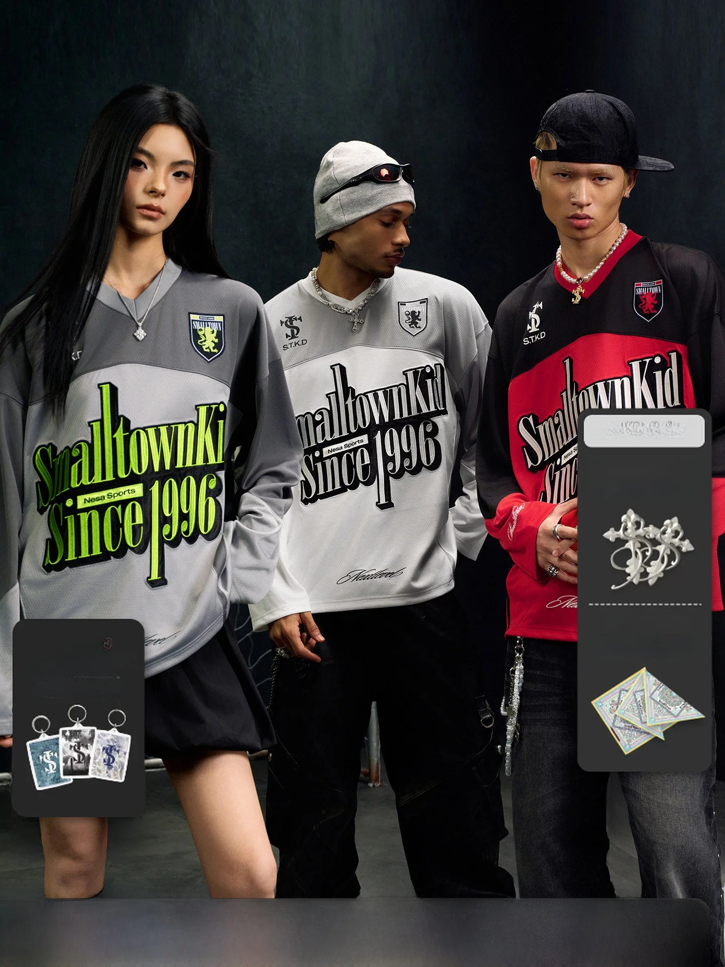 STK SmallTownKid  Risk All for Ice Hockey Jersey American Retro Long Sleeve T-Shirt Skin-friendly Breathable V-neck