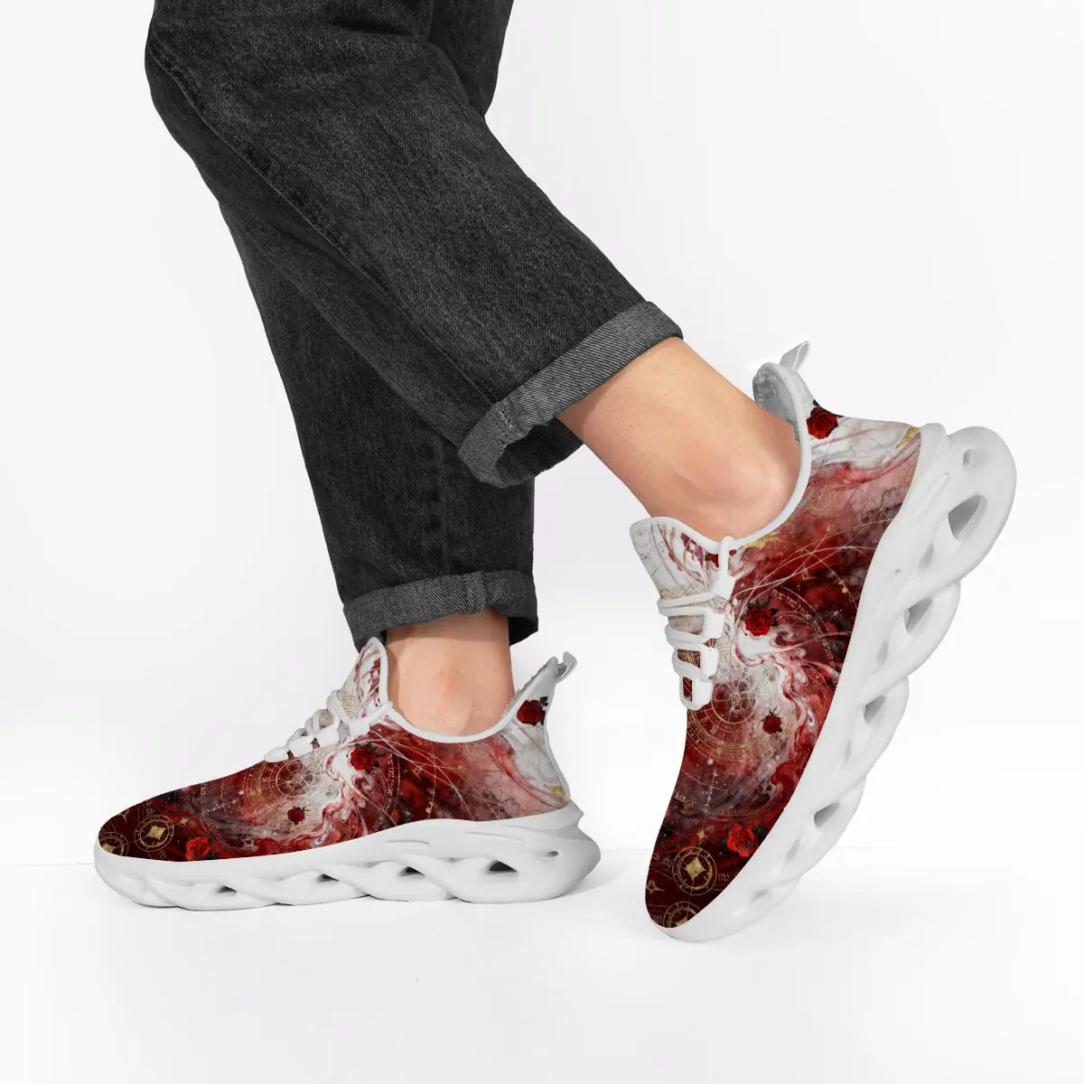 

Outdoor Comfortable Athletic for Men Fleece Lined Athletic Shoes with Red Roses Astrology Pattern Running Shoes Men Sneakers