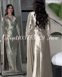 Champagne Women's Two Piece Evening Dresses Luxury Diamante Appliques Long Sleeve Arab Party Dresses Customized vestidos elegant