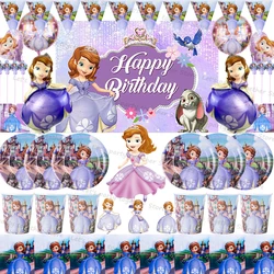 Cartoon Princess Sophia Birthday Party Decoration Paper Tableware Cup Plate Tablecloth Foil Balloon Girl DIY Gift Party Supplies