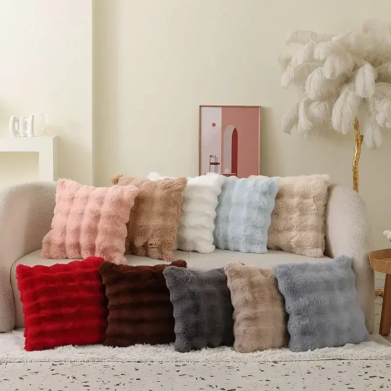 Super Soft Imitation Rabbit Plush Sofa Pillow Bubble Velvet Pillow Light Luxury Bedside PillowCover Backrest Pillow Cover