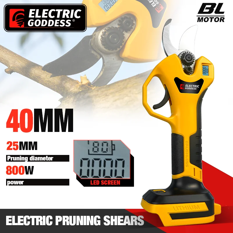 Electric Goddess Brushless 40mm Electric Pruning Shear Cordless Fruit Tree Bonsai Electric Scissors For Makita 18V Battery Pin