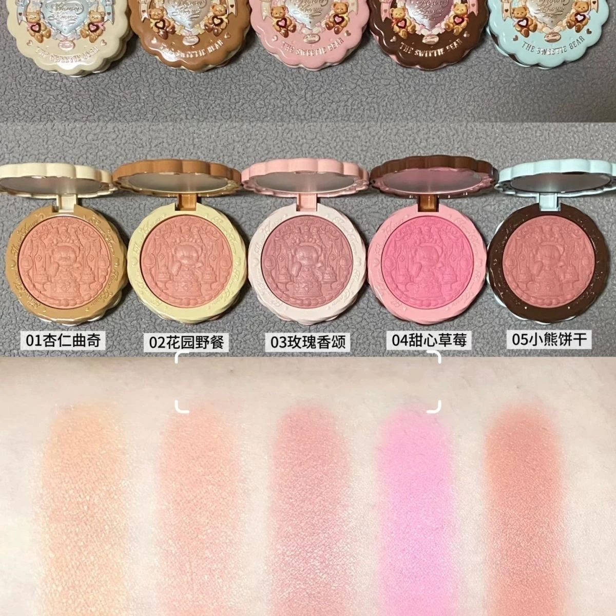 FLOWER KNOWS THE SWEETIE BEAR COLLECTION Seidensatin-Rouge-Puder für Wangenkontur und Highlight-Gesicht für ein natürliches mattes Finish