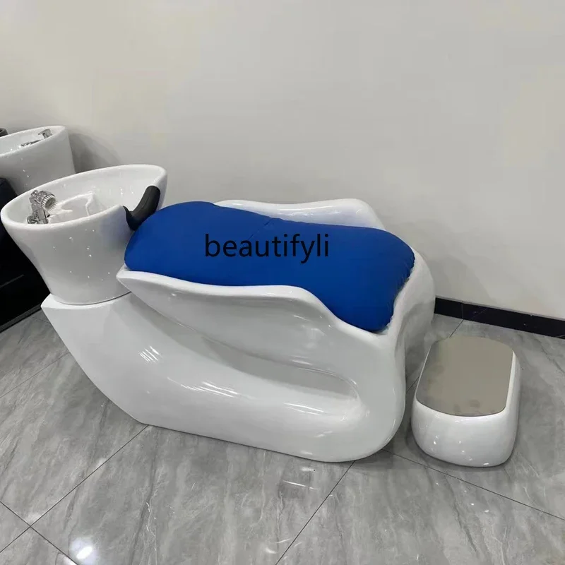 

Barber Shop Ceramic Basin Shampoo Chair for Hair Salon Hair Salon Lying Half Punch Bed Silicone Headrest