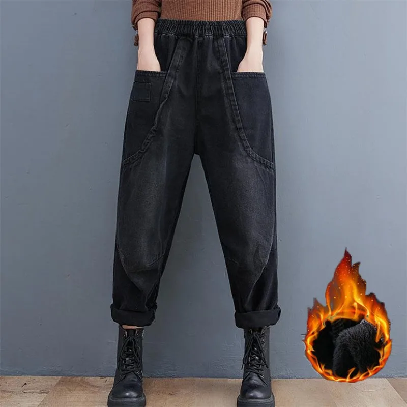 

Woman Harlan Pants Jeans Elasticity Double Pockets Autumn New High Waisted Extravasation Tide Y2k Shorts