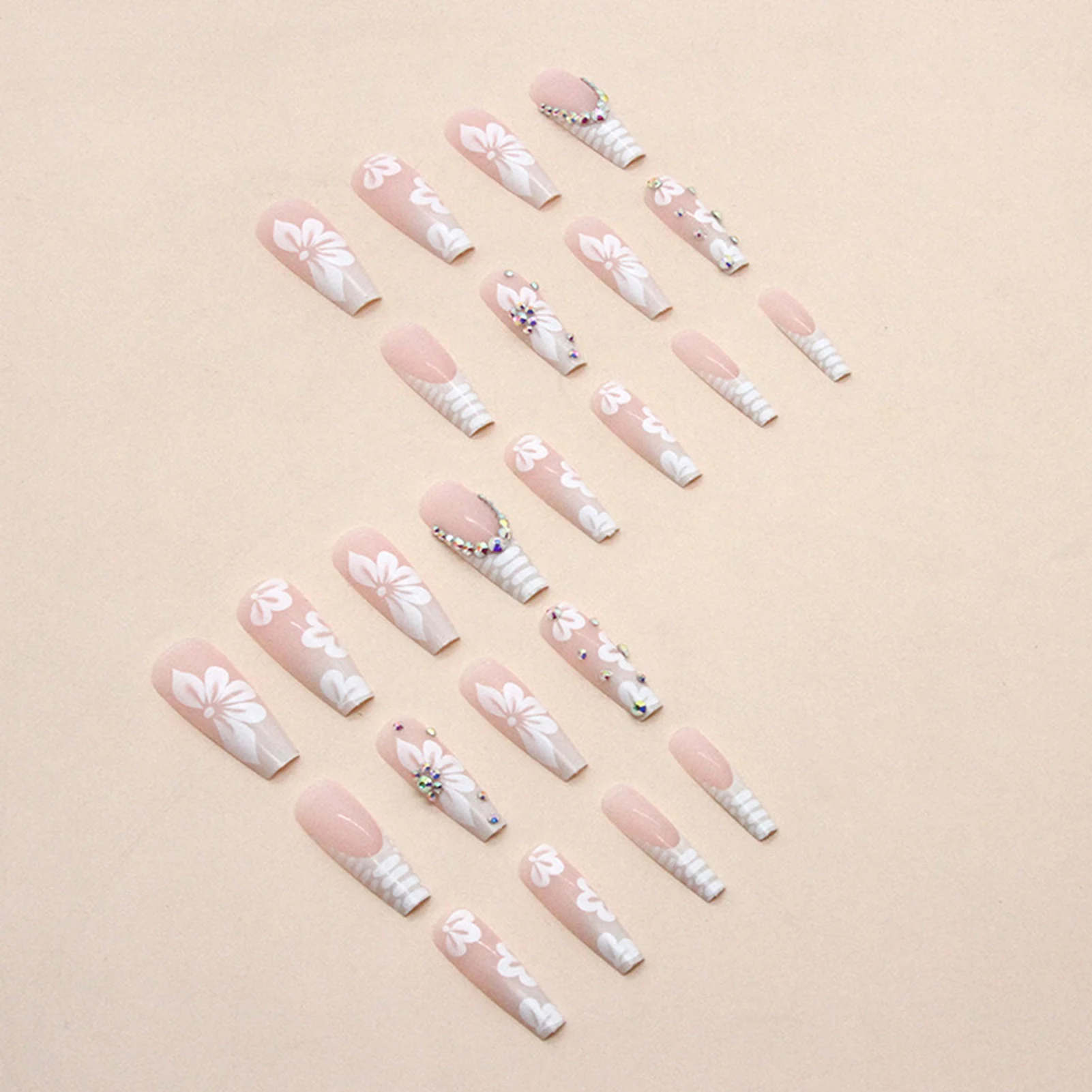 White-Edges Long Sqaure False Nails ABS Material Gentle to Nails & Skin Nails for Dance Parties Weekend Trips Parties