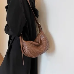 Bolso de mano de gran capacidad para mujer, de PU de hombro bandolera suave, elegante, paquete de bolso de mano de grano tejido