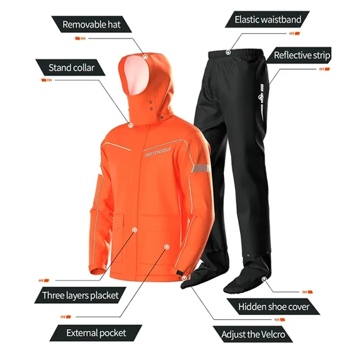 Imagen 2 del producto Traje impermeable para motocicleta, impermeable dividido, chaqueta y pantalones para ciclismo, ligero, plegable, reflectante a prueba de viento