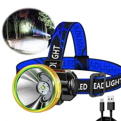 Linterna frontal Led portátil recargable, resistente al agua, superbrillante, montada en la cabeza, para pesca, senderismo y Camping