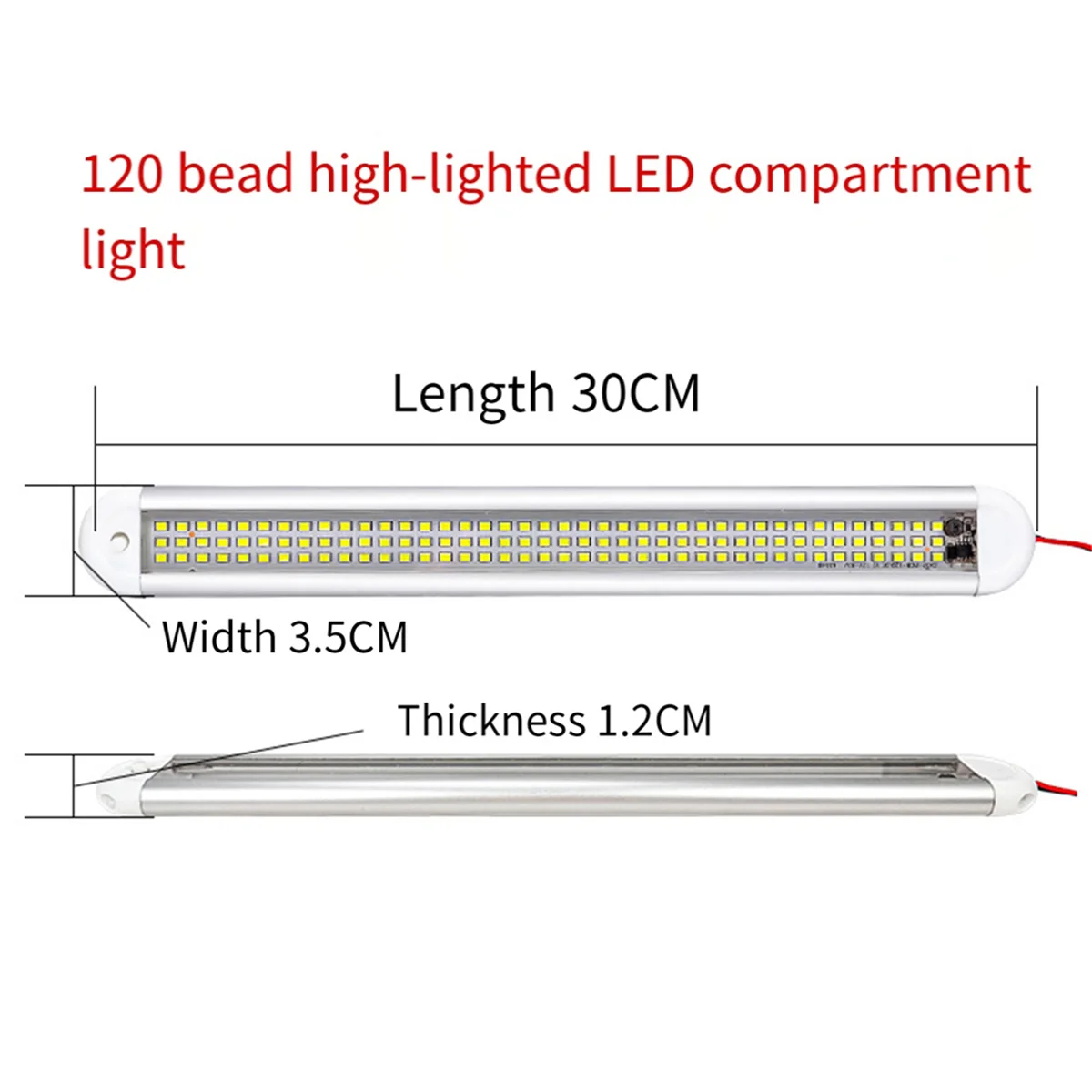 120LED Car Interior Light Bar Strip with ON/OFF Switch for Truck RV Van Lorry Boat Motorhome Reading Lamp 12V-85V 2Pc