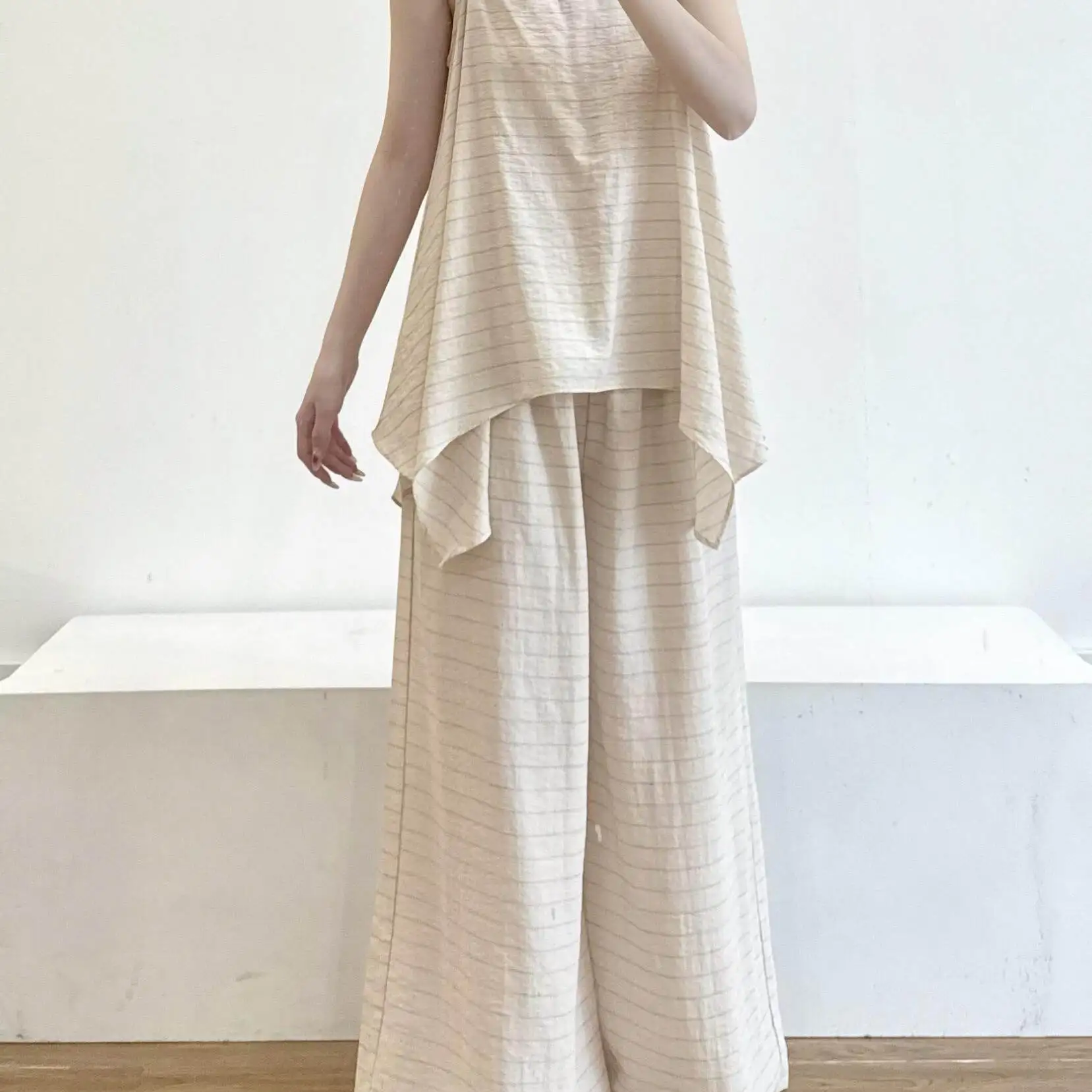 Striped Contrasting Color Suspender Pajamas Women's 2026 Summer New Large Size Trousers Casual Loungewear Two-piece Set