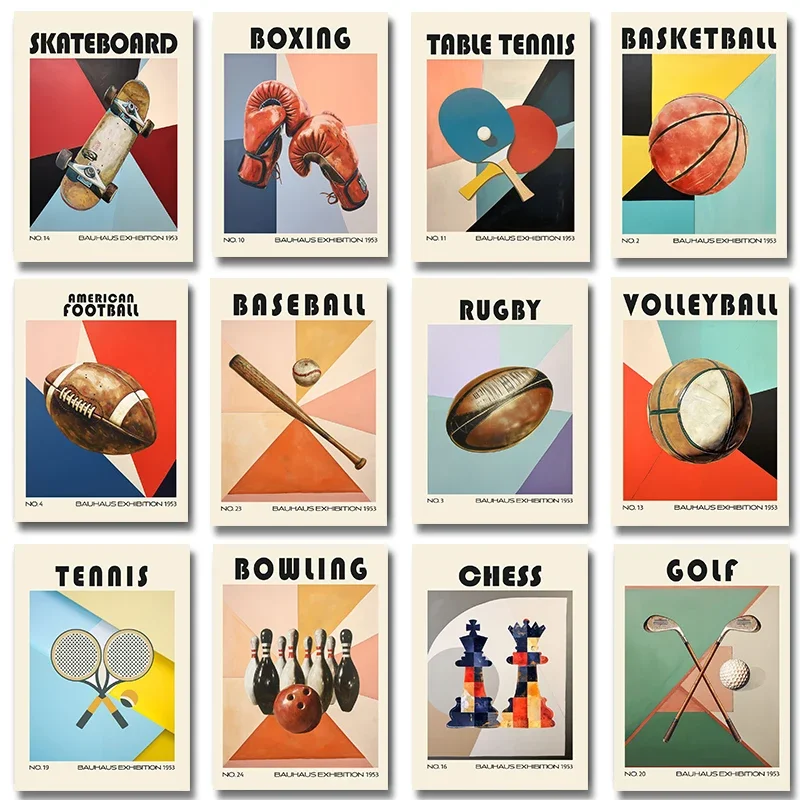 (No frame)(No frame)Vintage Golf Table Tennis Basketball  Rugby Boxing Gloves Sport Poster Canvas Painting Print for Living R