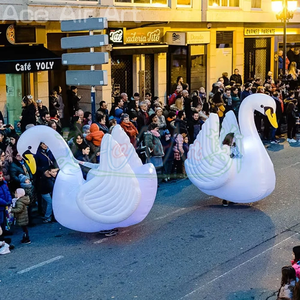 Walking Inflatable Goose Mascot Suit Custom Led Inflatable Swan Costume For Carnival Parade Performance