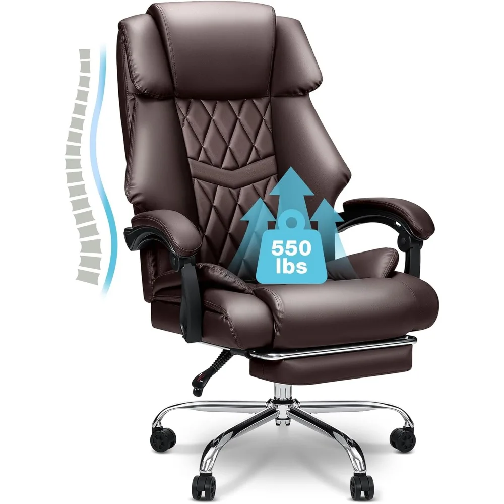 Executive Office Chair Big and Tall 550lbs Reclining Office Chair with Footrest Home Office Chair Soft Leather