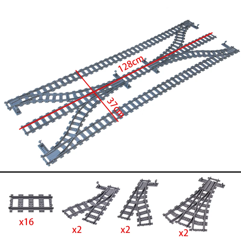 MOC City Train Rail Left and Right Points Crossing Tracks Set Stud Gap Triple Switch Bricks Building Blocks Technical Toys