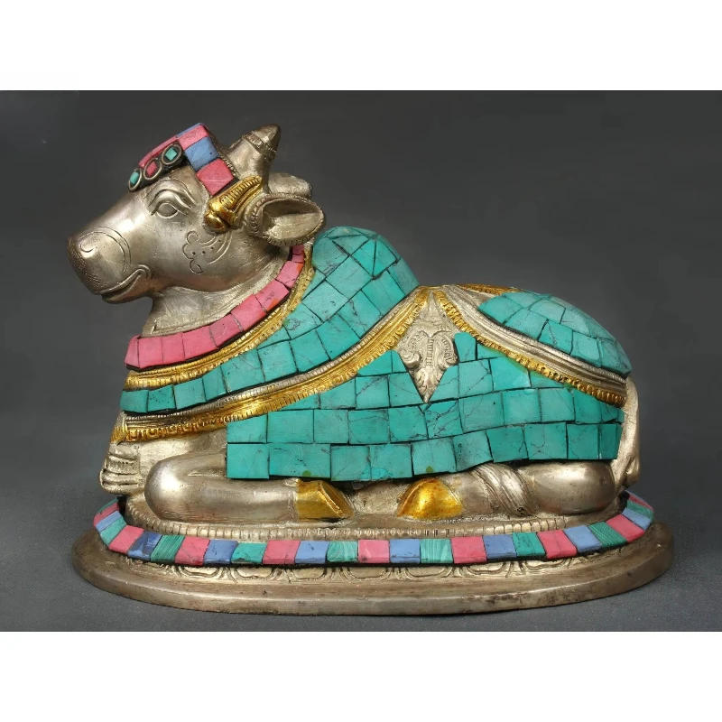 تمثال نحاسي مرصع يدويًا مقاس 7 بوصات لسيارة نندي شيفا