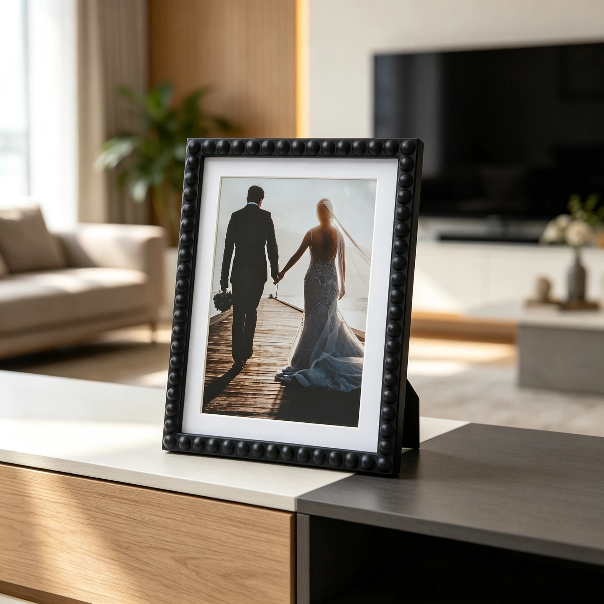Black Bobble Beaded Plastic Picture Frame, Vertical Photo Frame Decorative Wall Tabletop Display Frame for Wedding Bedroom Decor