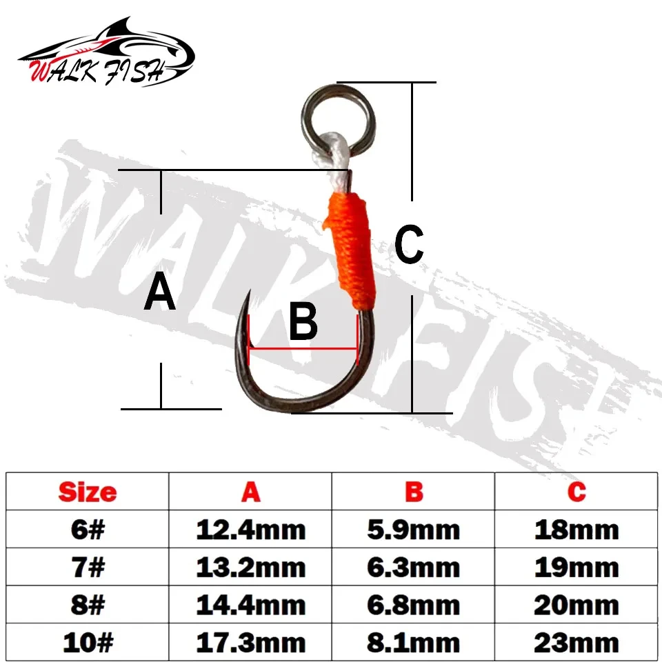 WALK FISH 10PCS Fishing Lure Hardbait Hook DIY Fishing Cast Jigs Assist Hook Barbed Single Jig Hooks Pesca High Carbon Steel
