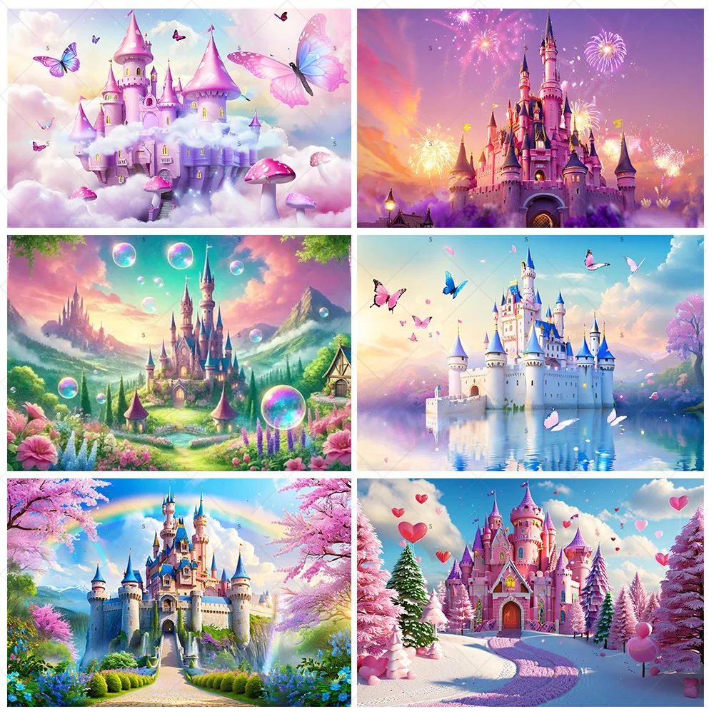 

Dreamy Butterfly Floral Castle Photography Backdrop Supplies Birthday Party Decor Background Banner Photo Shoot Prop Girl Gifts
