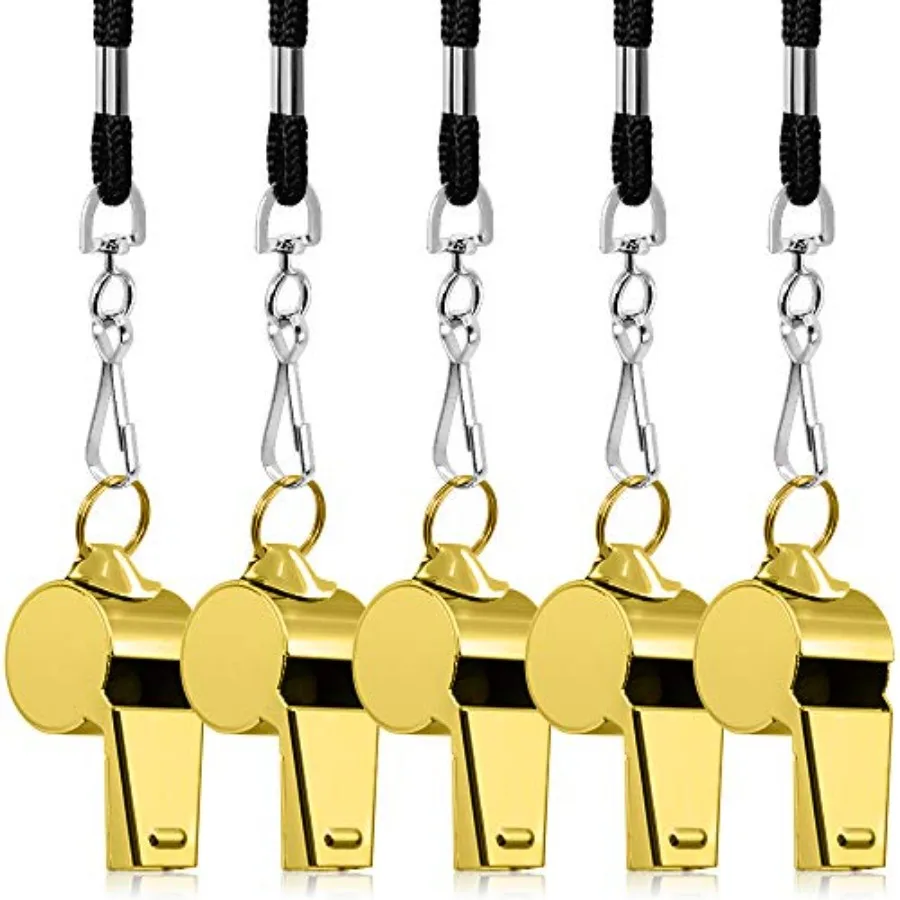 

5 упаковок свистка из нержавеющей стали, громкий металлический свисток со шнурком для судей, тренеров, спасателей, выживания, аварийного футбола