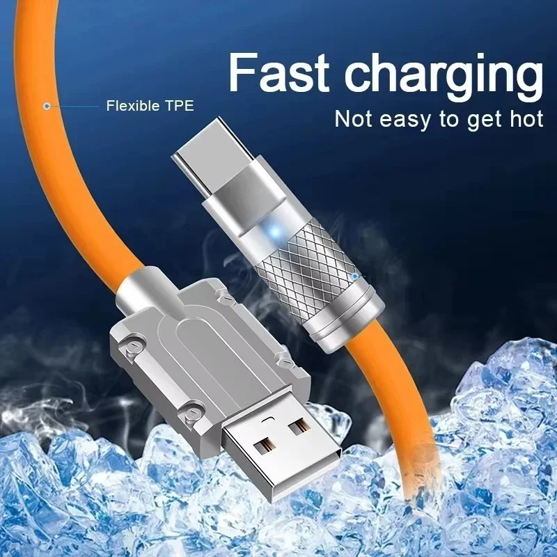 1/3Pcs 1M USB to Type C Charging Cable 120W Super Fast Charging Liquid Silicone Wire Soft Flexible Wear Resistant Stable Current