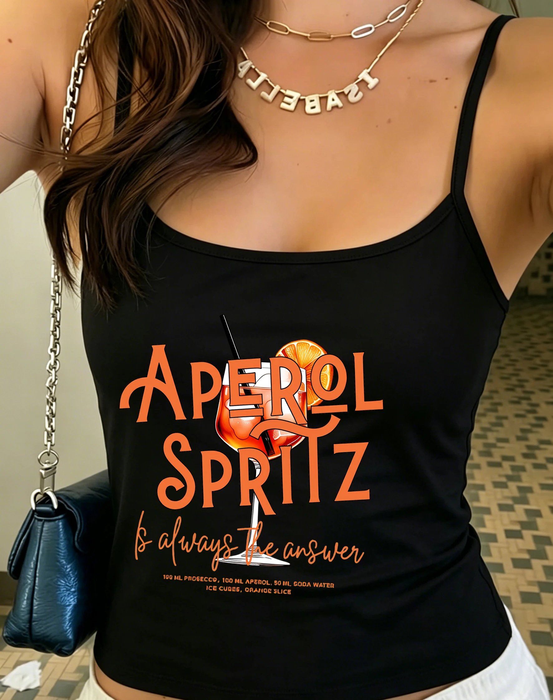 Aperol Spritz Graphic Tank Top Funny Cocktail Recipe Cami Retro Aesthetic Harajuku Streetwear Slim Fit Crop Top Womens Vest