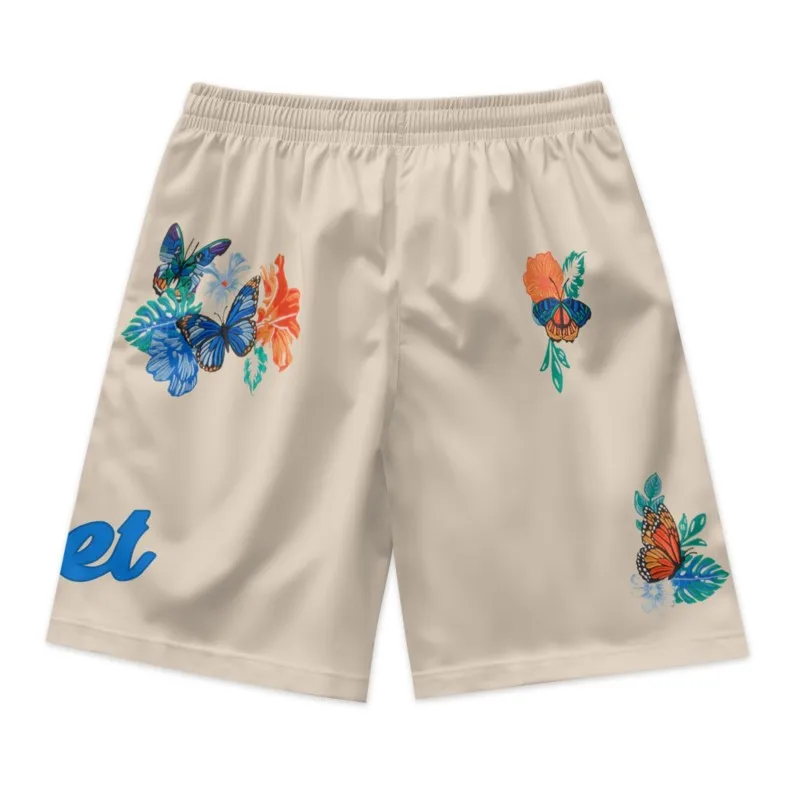 Butterfly Print Men's Drawstring Waist Polyester Shorts Quick Dry Breathable Beach Shorts Casual Sport Shorts