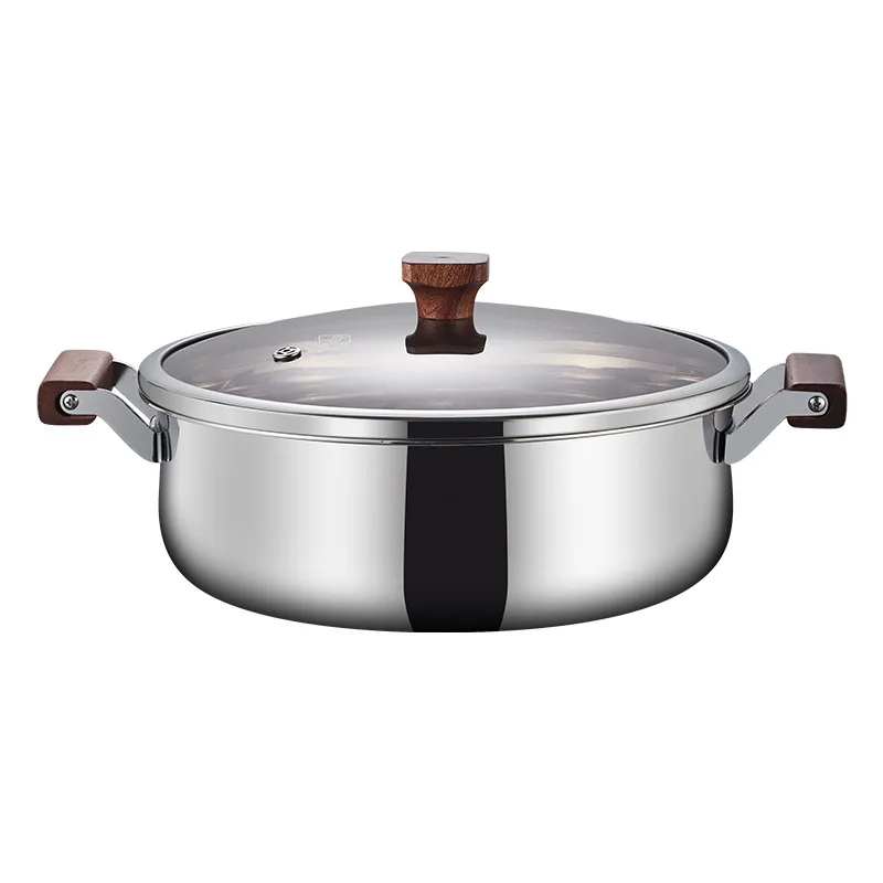 YJQ three-layer induction cooker special household stainless steel integrated pot solid wood handle uncoated large capacity