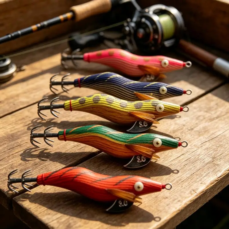 Lead Head Squid Jig Wood Shrimp Lure UV Luminous Soft Legs Fast Sinking Egi Hook Saltwater Boat Fishing Octopus Bait