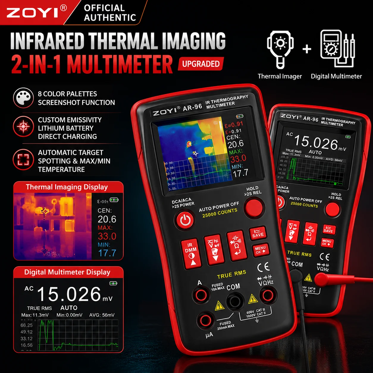ZOYI AR96 Professional 2-in-1 Thermal Imaging Multimeter IR Camera + DMM -20℃~550℃ High Resolution Infrared Imaging