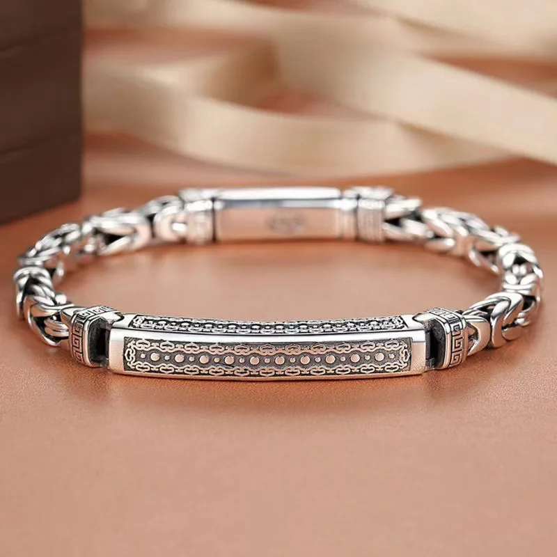 Persönlichkeit Trend S925 Yintai Silber Ping Ein Papier Muster männer Armband Armband Dominierenden Junge Schmuck