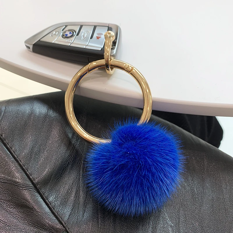 Luxury Fluffy Real Mink Fur Ball Pom Poms High Quality Keychain Car Key Chain Trinket Jewelry Gifts Women Charm