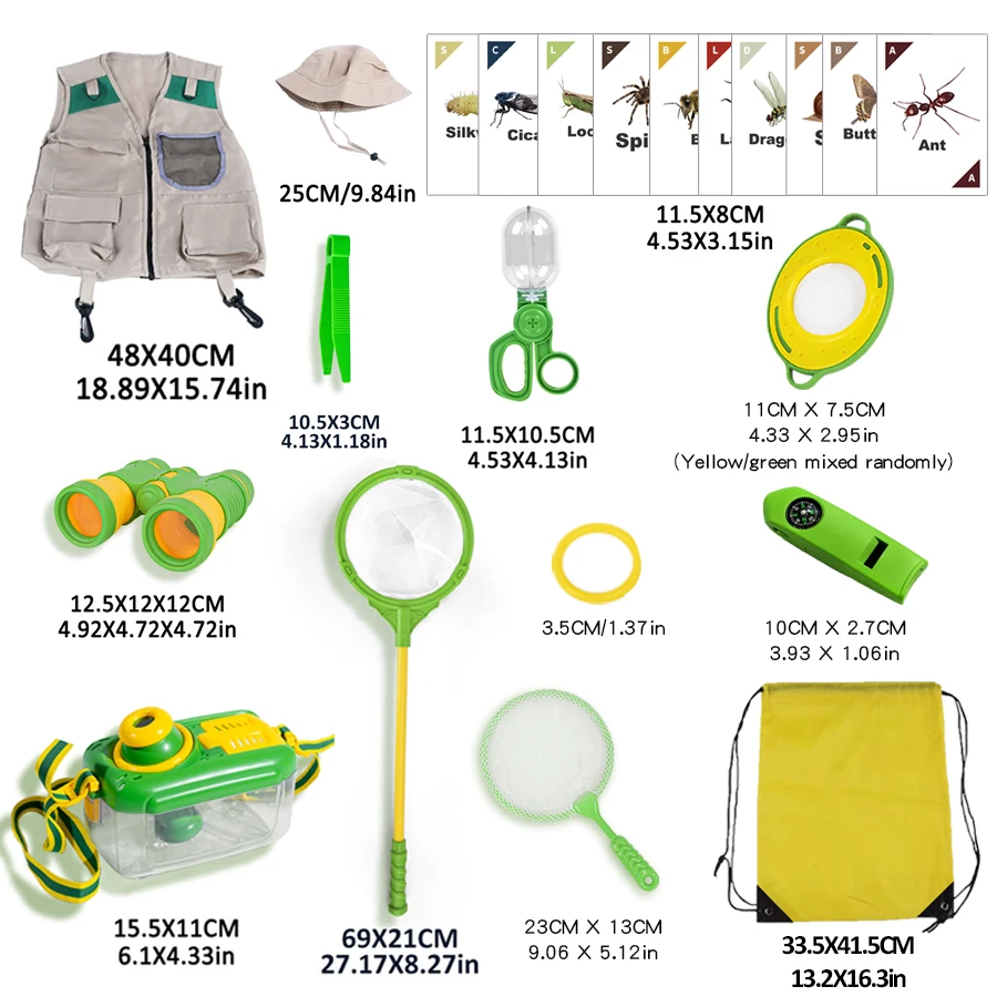 Children'S Insect Observation Box Outdoor Exploration Large Capture Net Clip Toy Telescope Whistle Card Boy Exploration Clothing