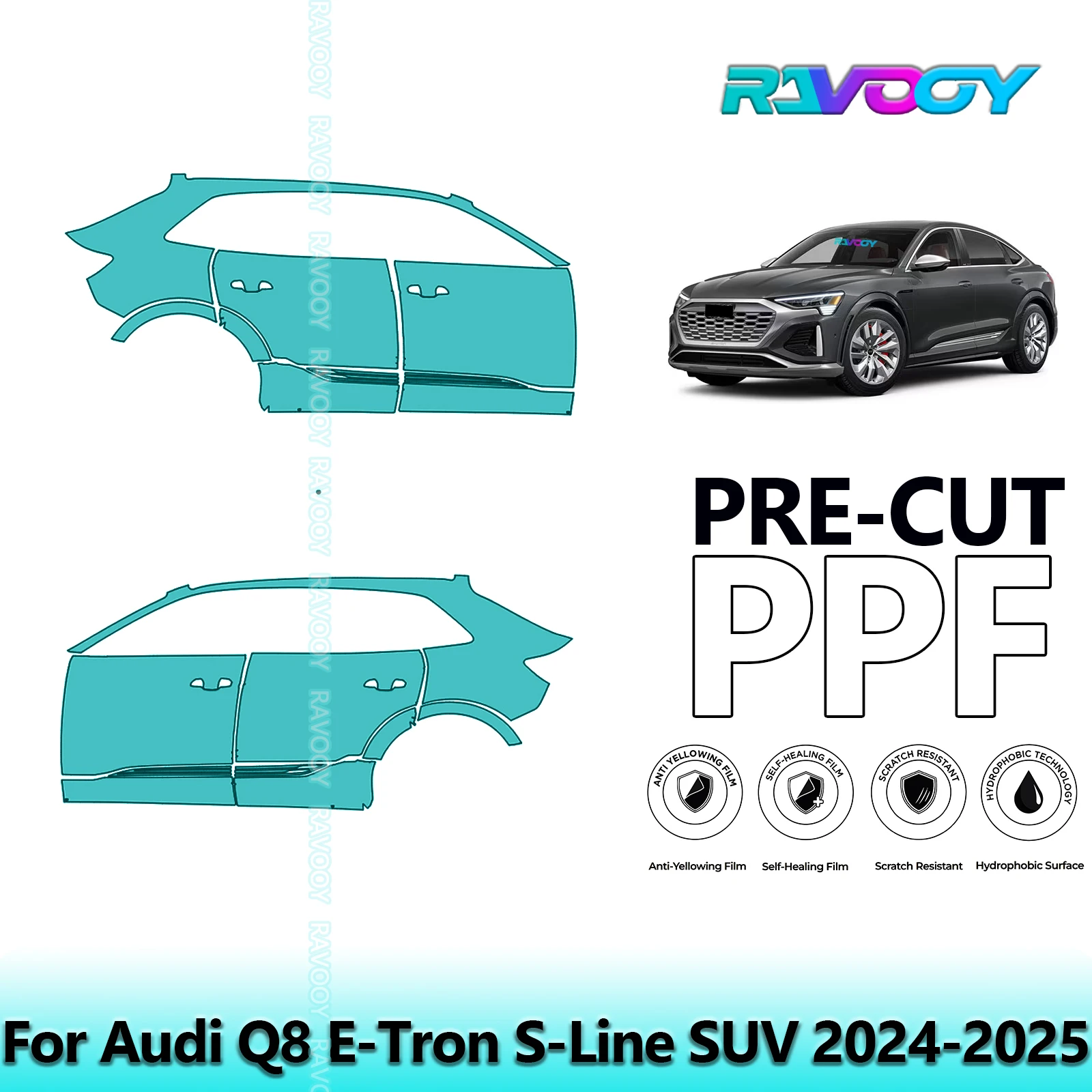 

For Audi Q8 E-Tron S-Line SUV 2024-2025 8.5mil Clear Matte Pre-Cut PPF Door & A/B Pillar Kit TPU Paint Protection Film Set