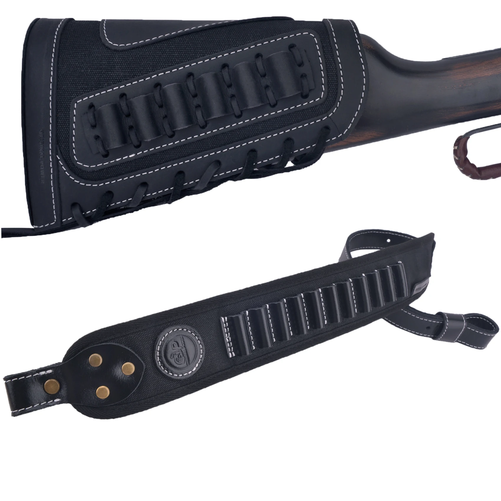 Imagem -04 - Cão de Wayne-couro e Canvas Rifle Buttstock Capa Gun Shoulder Sling Strap Combo De. 308 3030. 22lr 12ga. 45 a 70. 357