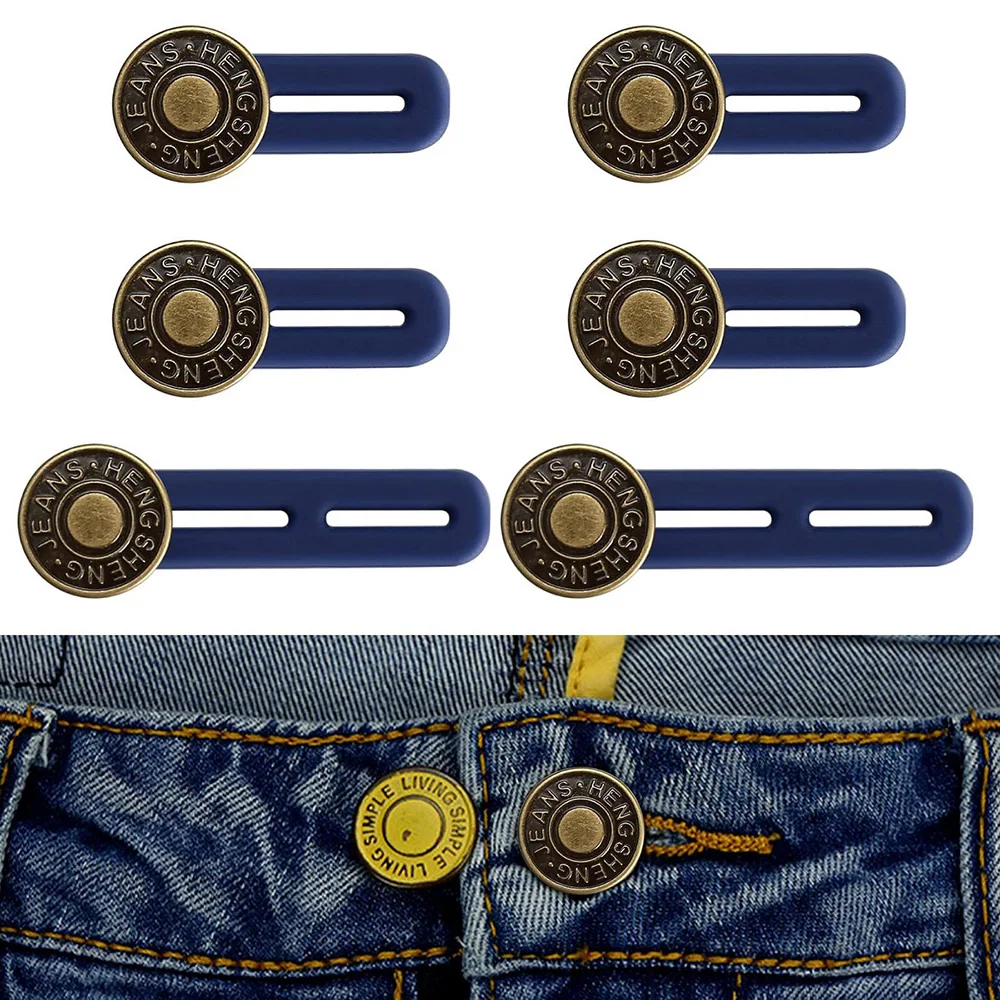 6pcs Universal Waist Expander DIY Crafts Metal Button Jeans & Pants Waist Extended Buckle Retractable Waistline Extended Button image 2