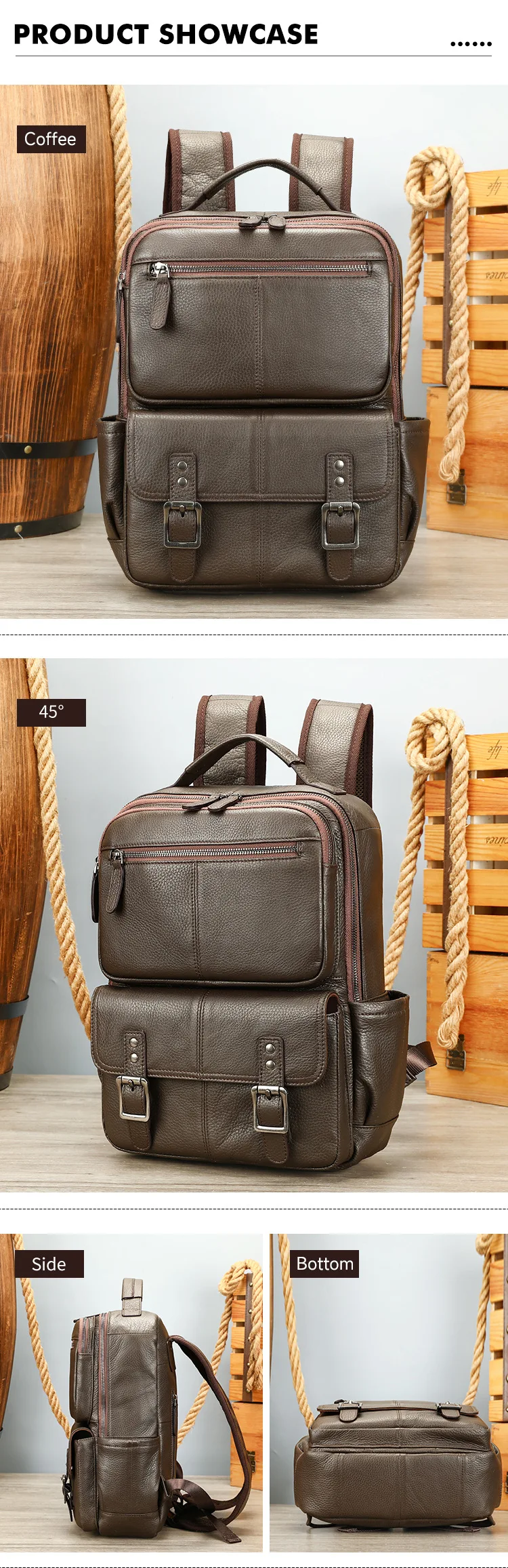 Business-Reiserucksack aus hochwertigem Rindsleder, 15-Zoll-Laptop-Rucksack für Herren – Detail 6