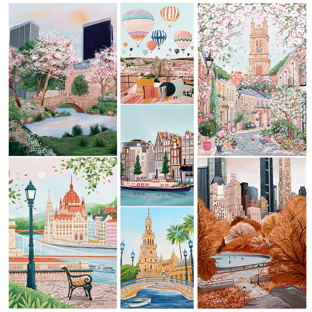 Arquitectura de ciudad nórdica Sevilla España Londres Ltaly ciudad turística póster abstracto pinturas en lienzo imágenes artísticas de pared decoración del hogar