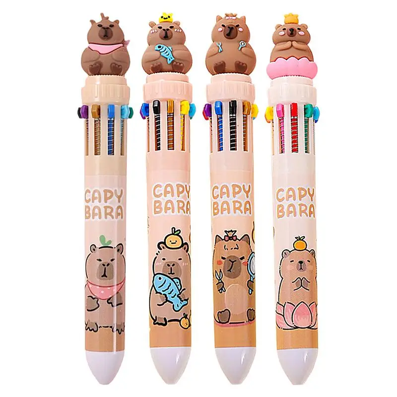 

10 Colors Ballpoint Pen Capybara 0.5mm Colorful Ink Gel Pen Cartoon Capybara Stationery Silicone Cute Pen School Office Supplies