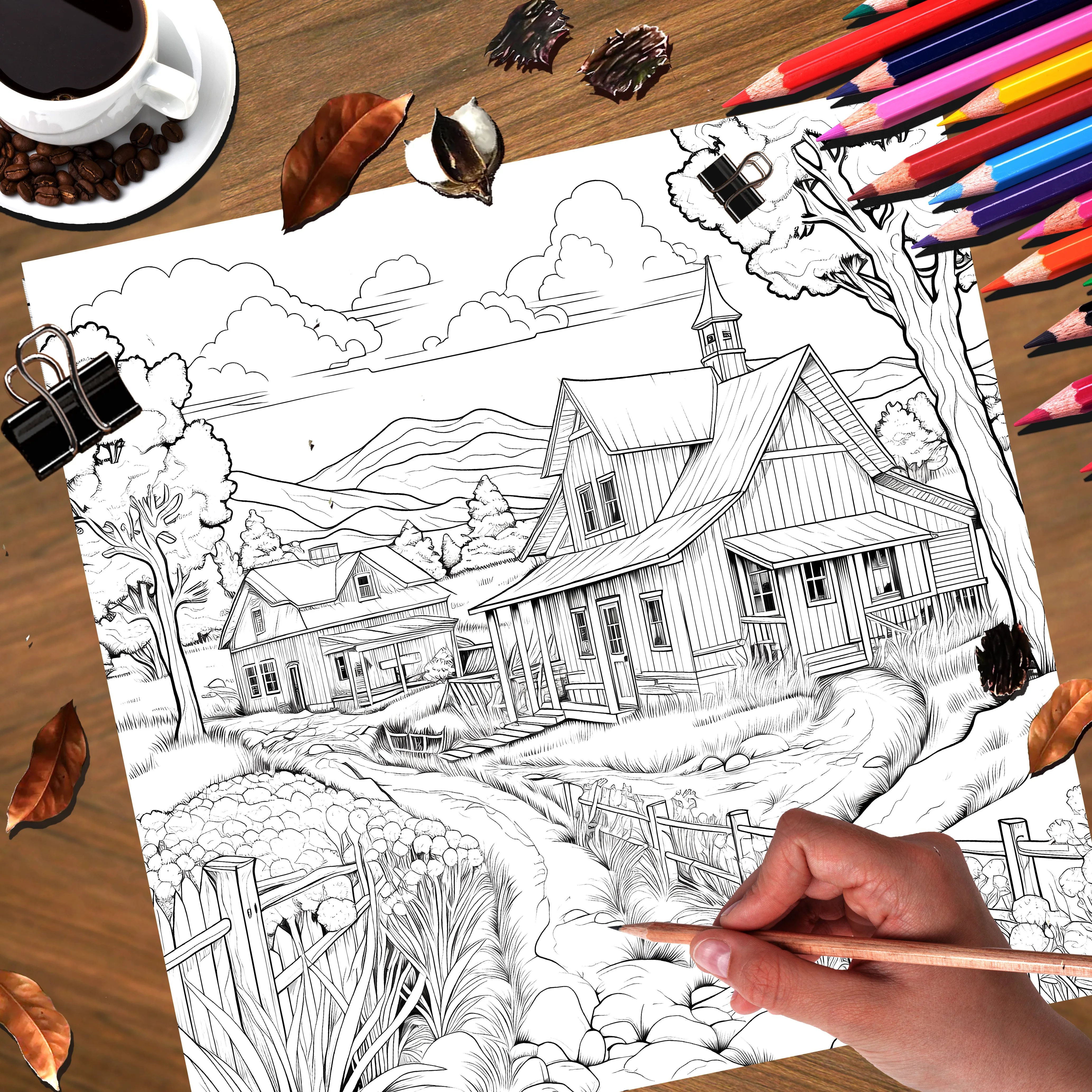 Adult Picture Book: Countryside Coloring Book with Realistic Scenic Landscapes for Relaxation and Creativity