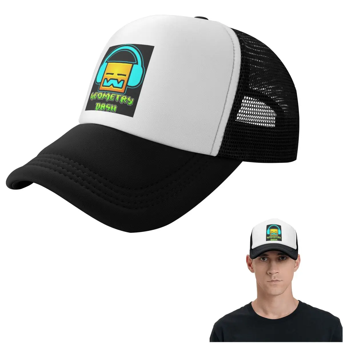 Geometry Dash Game Music Cute Geometric (6) Cap Fashion Mesh Baseball Caps Adjustable Hat Hip Hop Summer Unisex Baseball Hats