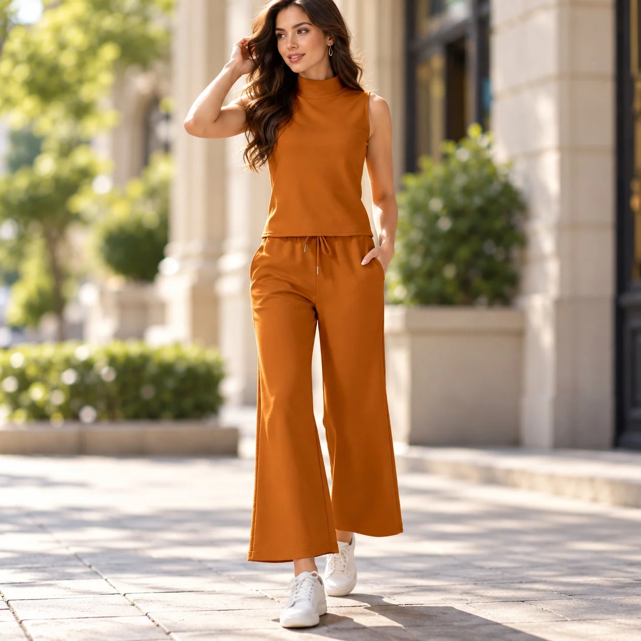 Casual Tank Top Set Elegant with Elegant Business Office Style No Sleeves Shorts Set Shorts Pockets Office Spring for Women