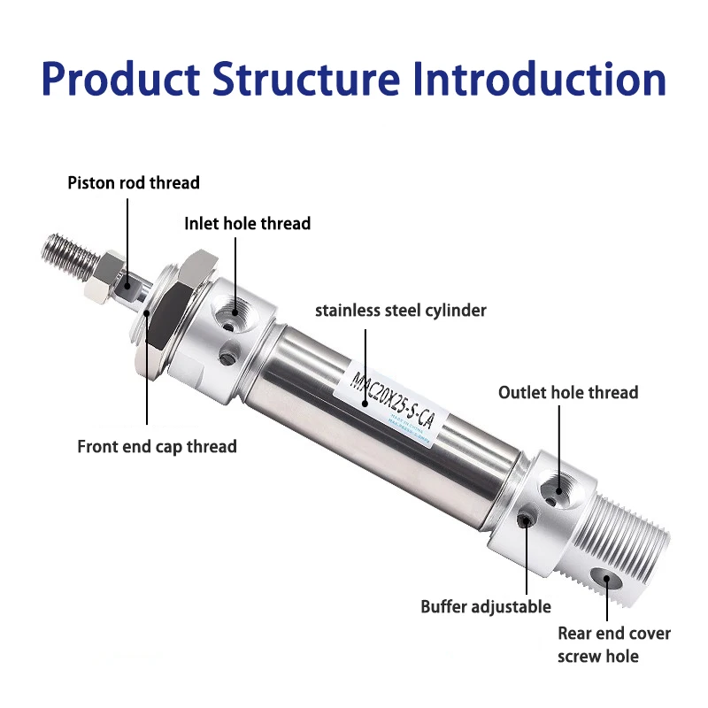 MAC Mini Stainless Steel Pneumatic Cylinder Adjustable MAC16/20/25/32/40-Stroke25-200mm Reciprocating Buffer Type With Magnet