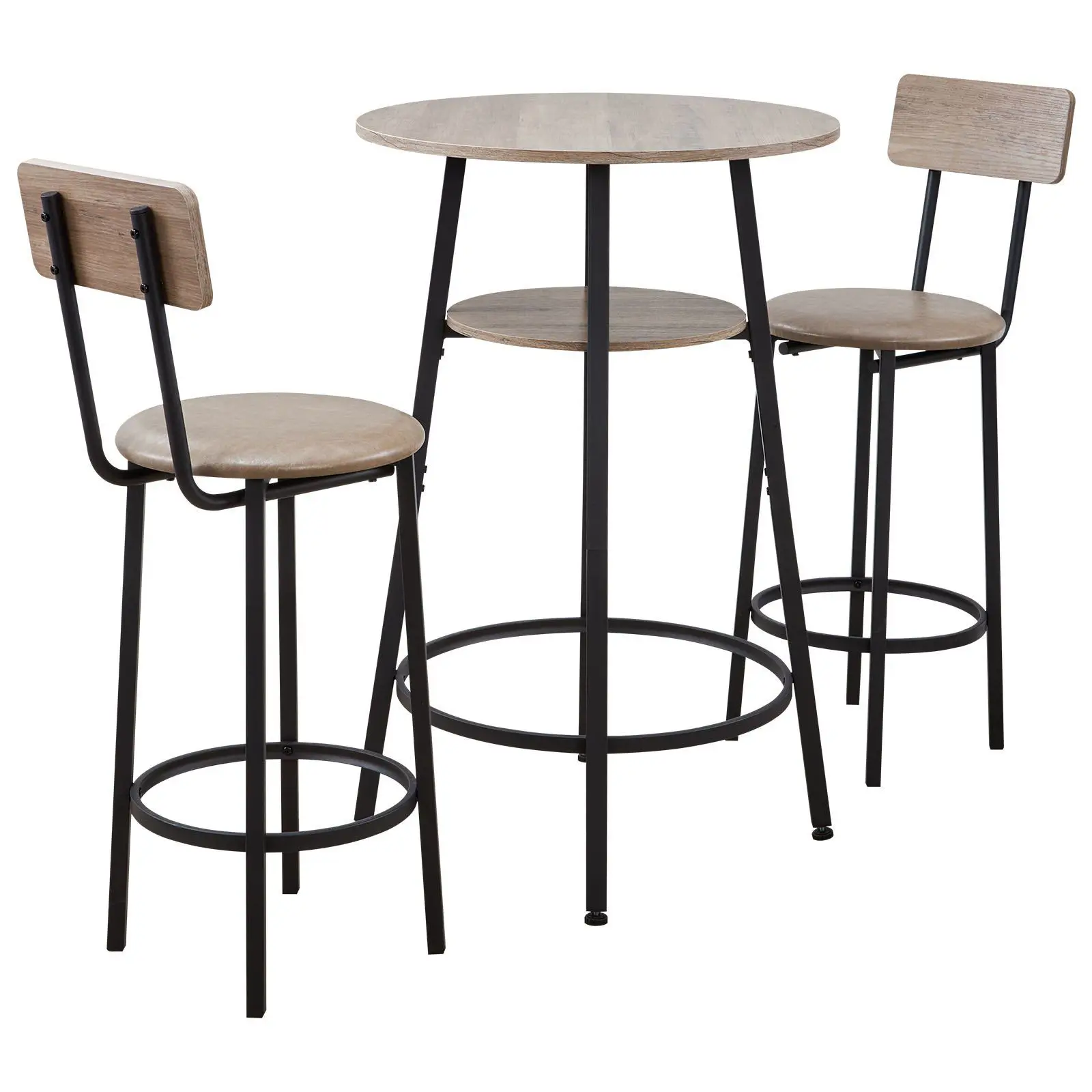 Light gray black 3-piece bar table set 23.5 inch rounded corner bar table two stools